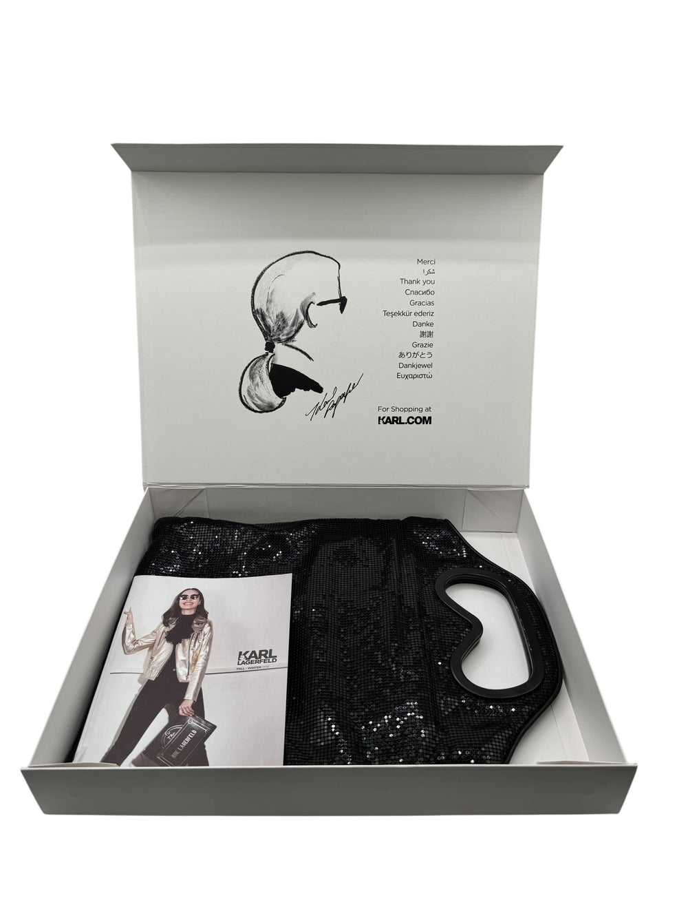 Karl Lagerfeld Black Metal Mesh Sunglasses Handle Clutch