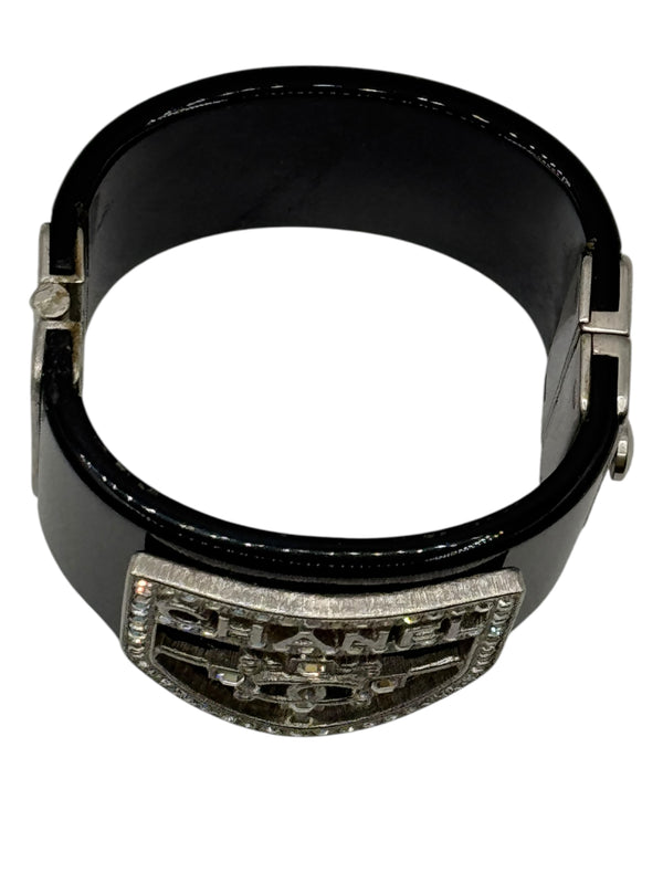 Chanel F/W 2015 Crystal Shield CC Logo Black Resin Statement Cuff