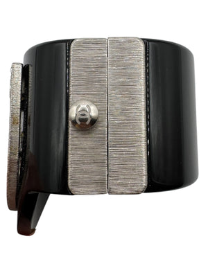 Chanel F/W 2015 Crystal Shield CC Logo Black Resin Statement Cuff