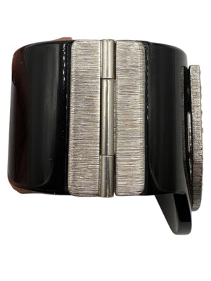 Chanel F/W 2015 Crystal Shield CC Logo Black Resin Statement Cuff