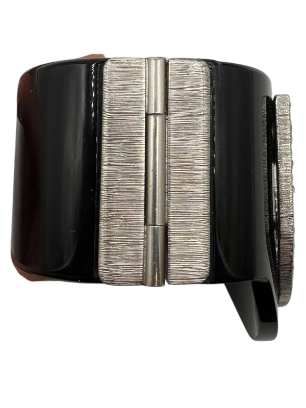 Chanel F/W 2015 Crystal Shield CC Logo Black Resin Statement Cuff