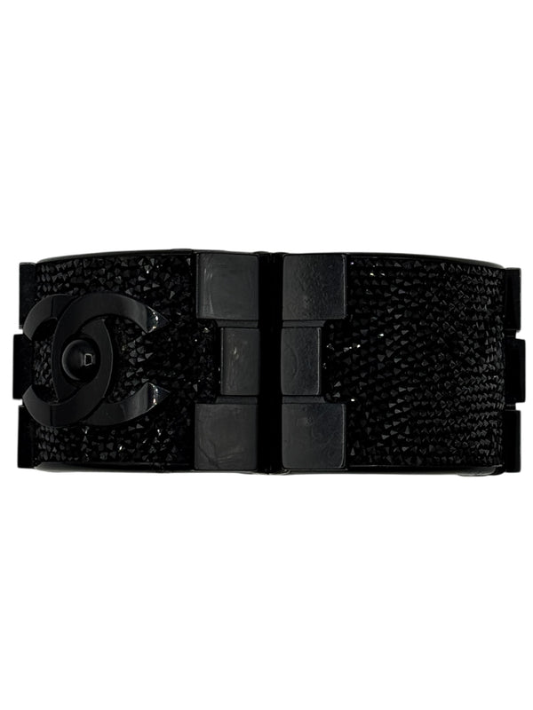 Chanel Black Resin & Crystal CC Boy Brick Cuff Bracelet