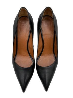 Givenchy Black Leather Pointed-Toe Pumps with Silver Trim – Size 39