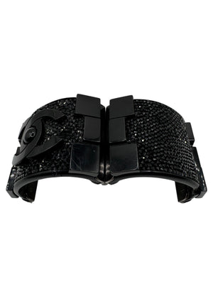 Chanel Black Resin & Crystal CC Boy Brick Cuff Bracelet