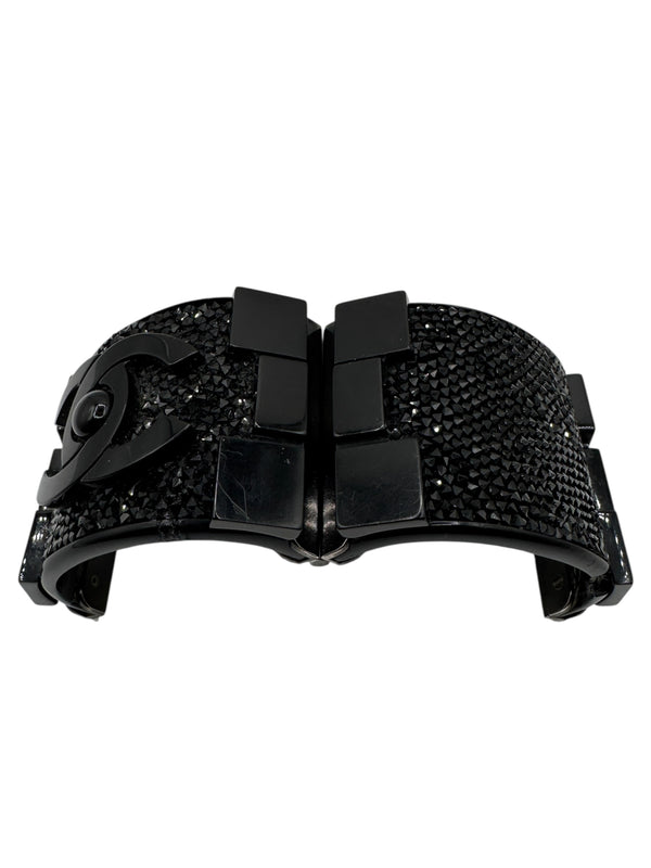 Chanel Black Resin & Crystal CC Boy Brick Cuff Bracelet