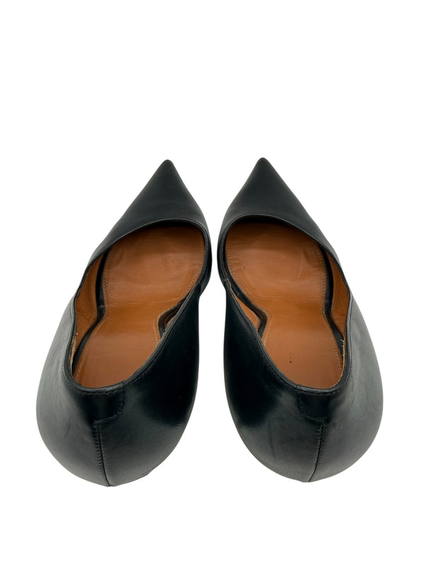 Givenchy Black Leather Pointed-Toe Pumps with Silver Trim – Size 39