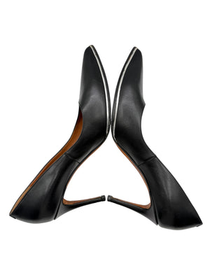 Givenchy Black Leather Pointed-Toe Pumps with Silver Trim – Size 39
