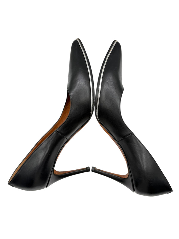 Givenchy Black Leather Pointed-Toe Pumps with Silver Trim – Size 39