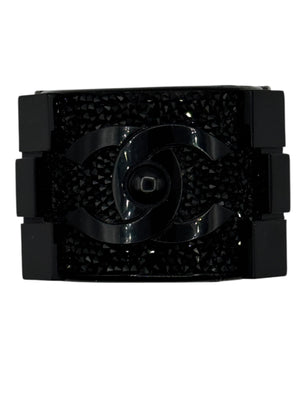 Chanel Black Resin & Crystal CC Boy Brick Cuff Bracelet