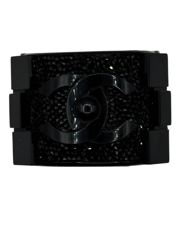 Chanel Black Resin & Crystal CC Boy Brick Cuff Bracelet