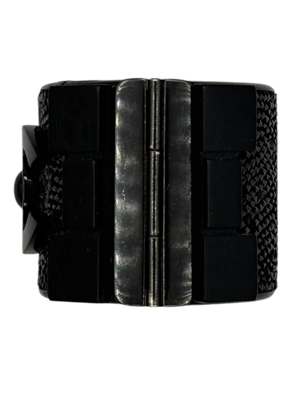 Chanel Black Resin & Crystal CC Boy Brick Cuff Bracelet