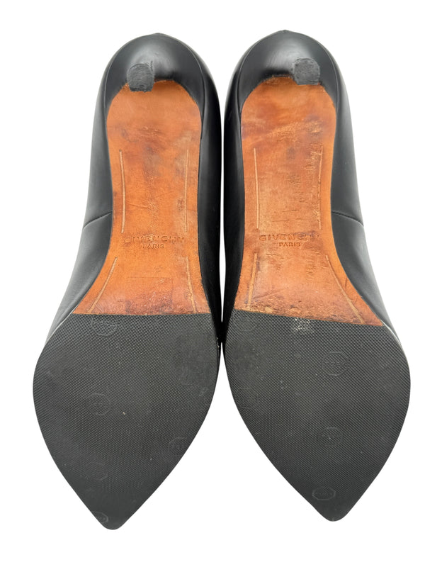 Givenchy Black Leather Pointed-Toe Pumps with Silver Trim – Size 39