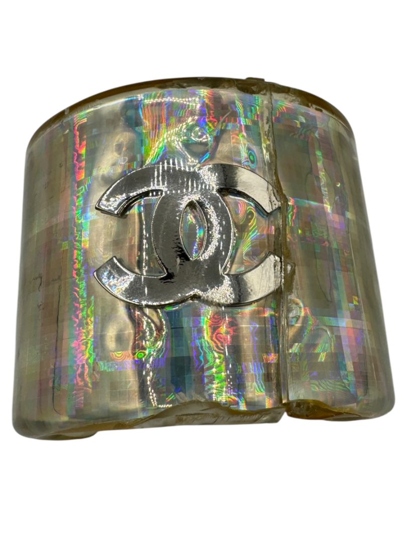 Chanel Iridescent Resin CC Wide Cuff Bracelet