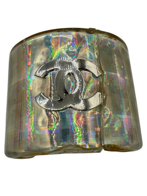 Chanel Iridescent Resin CC Wide Cuff Bracelet