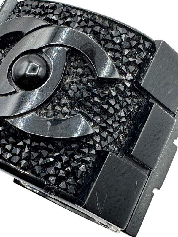 Chanel Black Resin & Crystal CC Boy Brick Cuff Bracelet