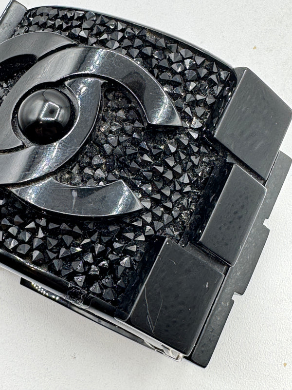 Chanel Black Resin & Crystal CC Boy Brick Cuff Bracelet