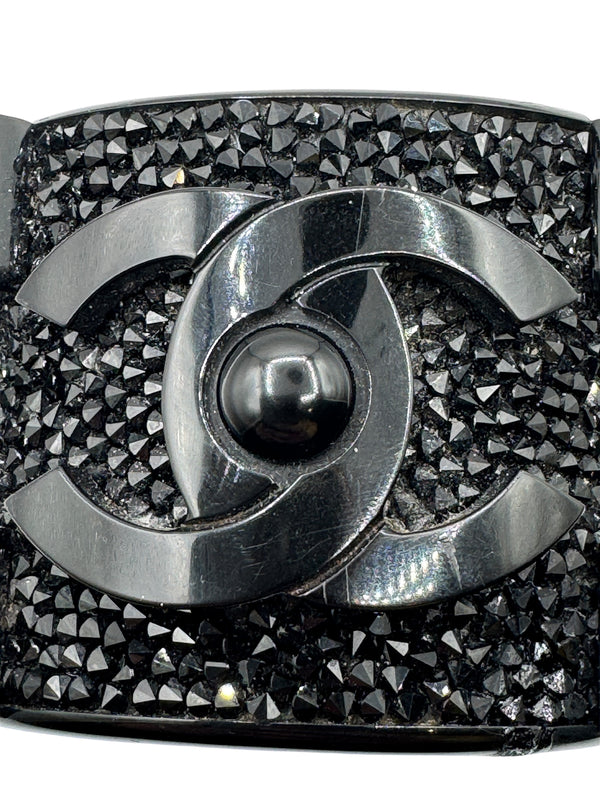 Chanel Black Resin & Crystal CC Boy Brick Cuff Bracelet