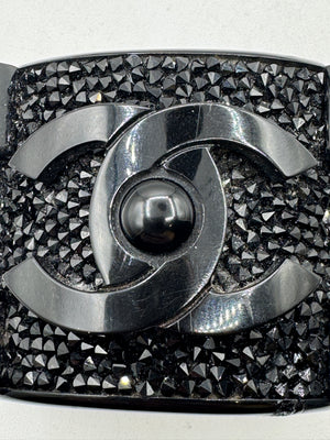 Chanel Black Resin & Crystal CC Boy Brick Cuff Bracelet