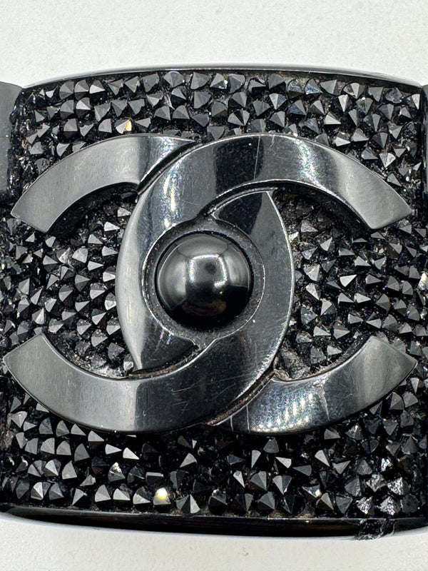 Chanel Black Resin & Crystal CC Boy Brick Cuff Bracelet