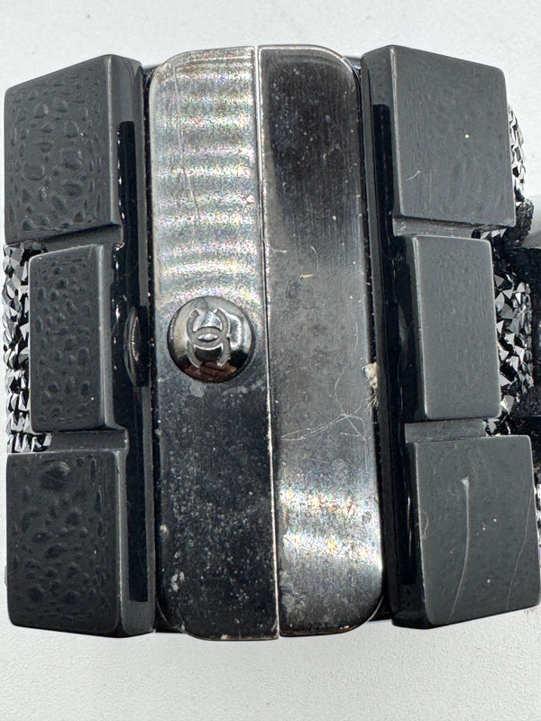 Chanel Black Resin & Crystal CC Boy Brick Cuff Bracelet