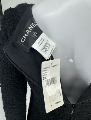 Chanel Runway Fall 2010 Black Wool Tweed Illusion Neckline Dress – Size 38