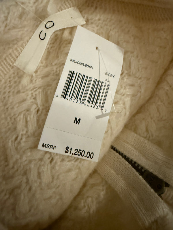 CO Ivory Basketweave Knit Hooded Zip Sweater - Size M