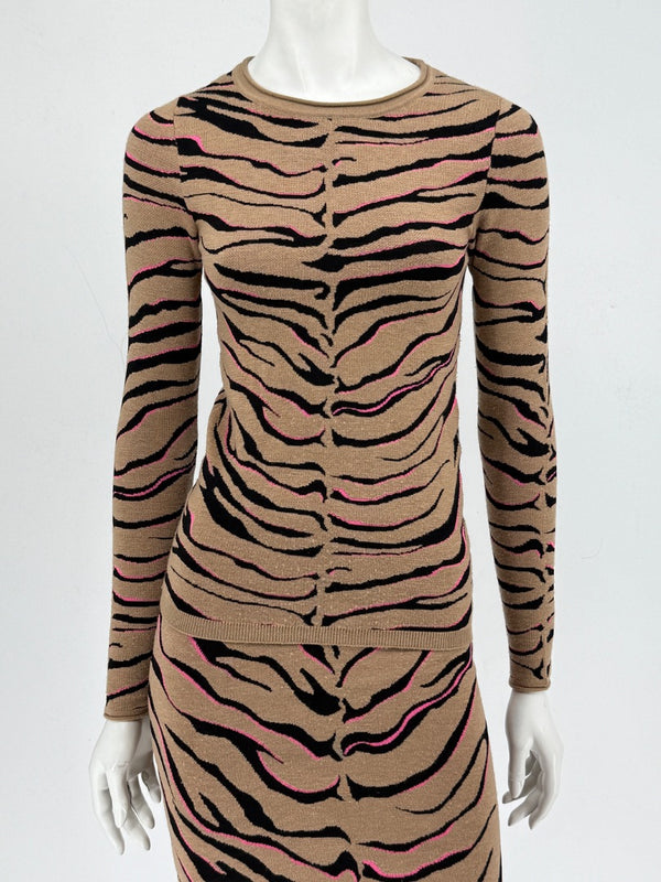 Stella McCartney Women’s Tiger-Stripe Stretch Knit Long-Sleeve Top – Size 34