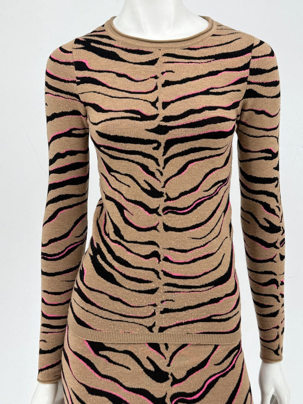 Stella McCartney Women’s Tiger-Stripe Stretch Knit Long-Sleeve Top – Size 34