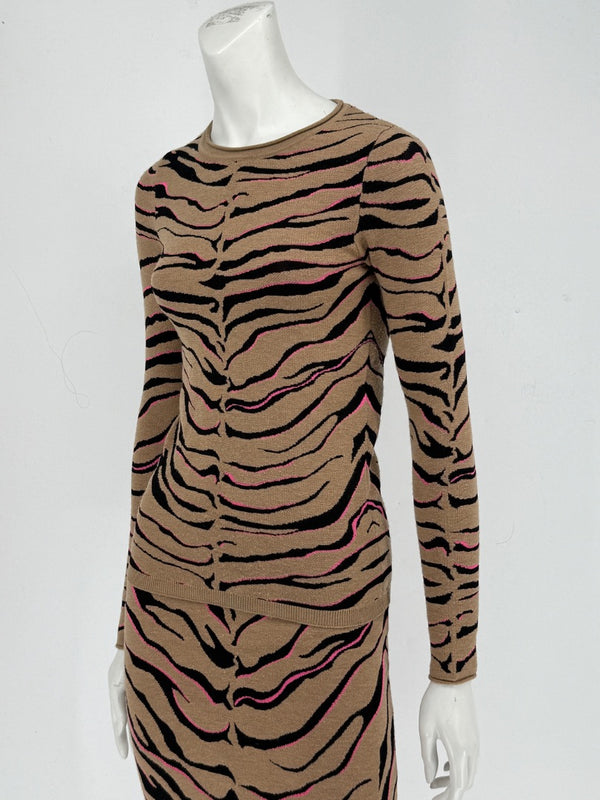 Stella McCartney Women’s Tiger-Stripe Stretch Knit Long-Sleeve Top – Size 34