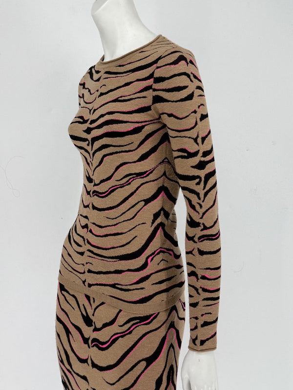 Stella McCartney Women’s Tiger-Stripe Stretch Knit Long-Sleeve Top – Size 34