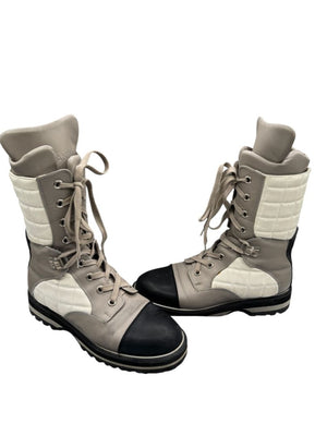 Chanel CC Quilted Two-Tone Lace-Up Combat Boots – Size 40