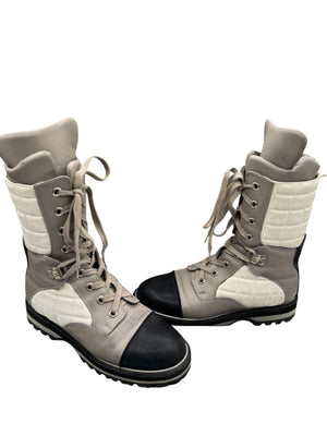 Chanel CC Quilted Two-Tone Lace-Up Combat Boots – Size 40