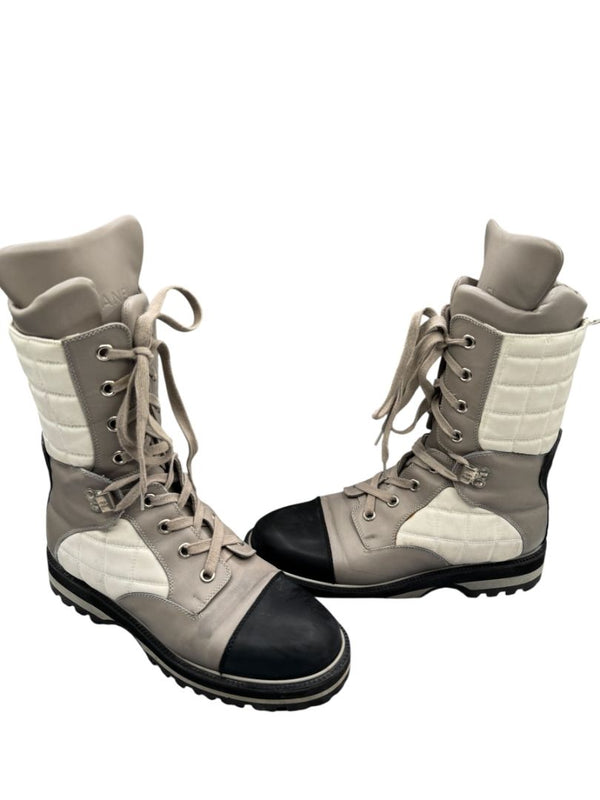 Chanel CC Quilted Two-Tone Lace-Up Combat Boots – Size 40