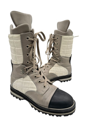 Chanel CC Quilted Two-Tone Lace-Up Combat Boots – Size 40