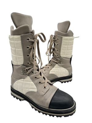 Chanel CC Quilted Two-Tone Lace-Up Combat Boots – Size 40