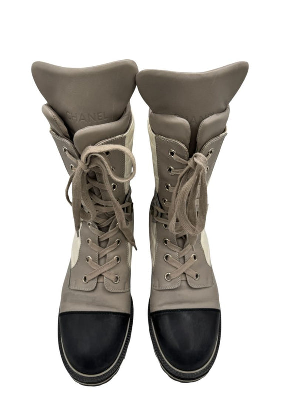 Chanel CC Quilted Two-Tone Lace-Up Combat Boots – Size 40