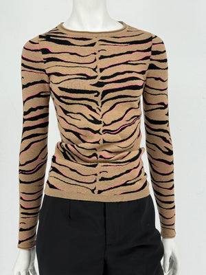 Stella McCartney Women’s Tiger-Stripe Stretch Knit Long-Sleeve Top – Size 34