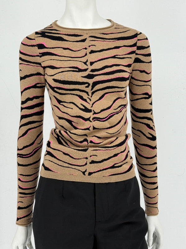 Stella McCartney Women’s Tiger-Stripe Stretch Knit Long-Sleeve Top – Size 34