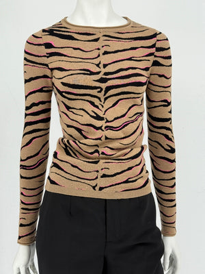 Stella McCartney Women’s Tiger-Stripe Stretch Knit Long-Sleeve Top – Size 34