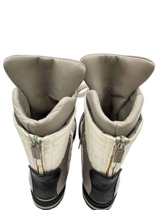 Chanel CC Quilted Two-Tone Lace-Up Combat Boots – Size 40