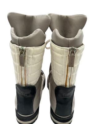 Chanel CC Quilted Two-Tone Lace-Up Combat Boots – Size 40