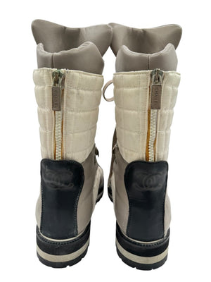 Chanel CC Quilted Two-Tone Lace-Up Combat Boots – Size 40