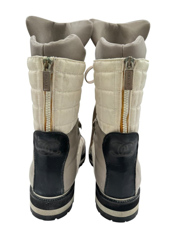 Chanel CC Quilted Two-Tone Lace-Up Combat Boots – Size 40