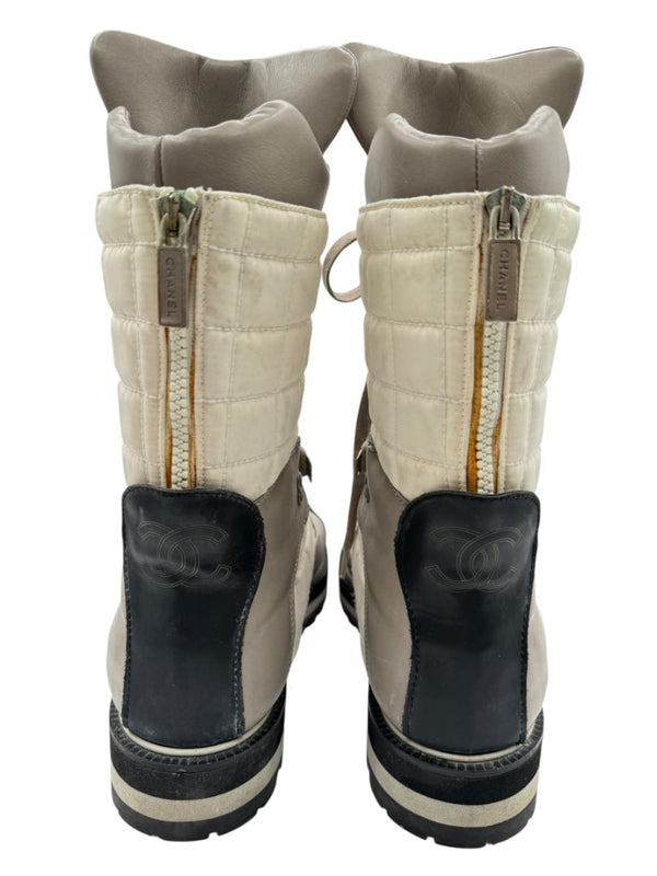 Chanel CC Quilted Two-Tone Lace-Up Combat Boots – Size 40