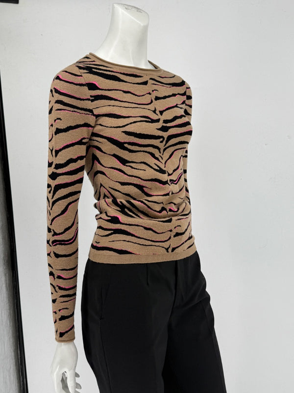 Stella McCartney Women’s Tiger-Stripe Stretch Knit Long-Sleeve Top – Size 34