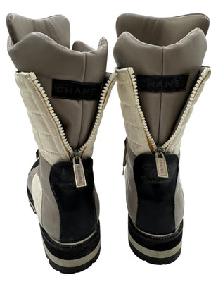 Chanel CC Quilted Two-Tone Lace-Up Combat Boots – Size 40