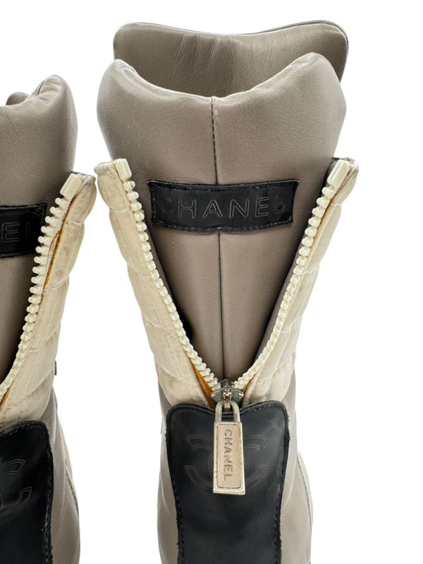 Chanel CC Quilted Two-Tone Lace-Up Combat Boots – Size 40