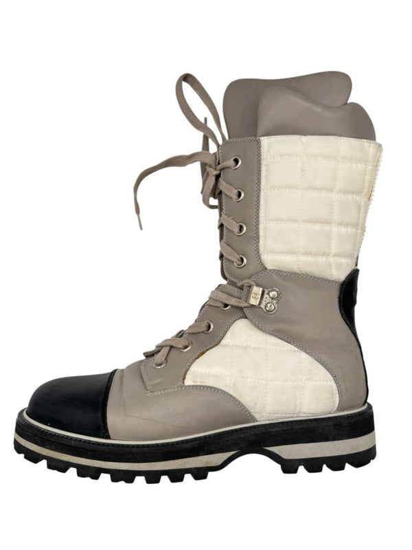 Chanel CC Quilted Two-Tone Lace-Up Combat Boots – Size 40