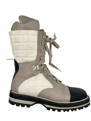 Chanel CC Quilted Two-Tone Lace-Up Combat Boots – Size 40