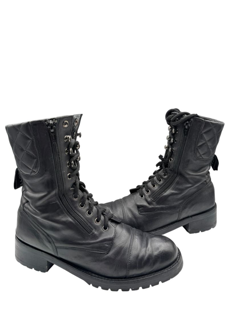 Chanel Quilted Leather Lace-Up Combat Boots – Size 40
